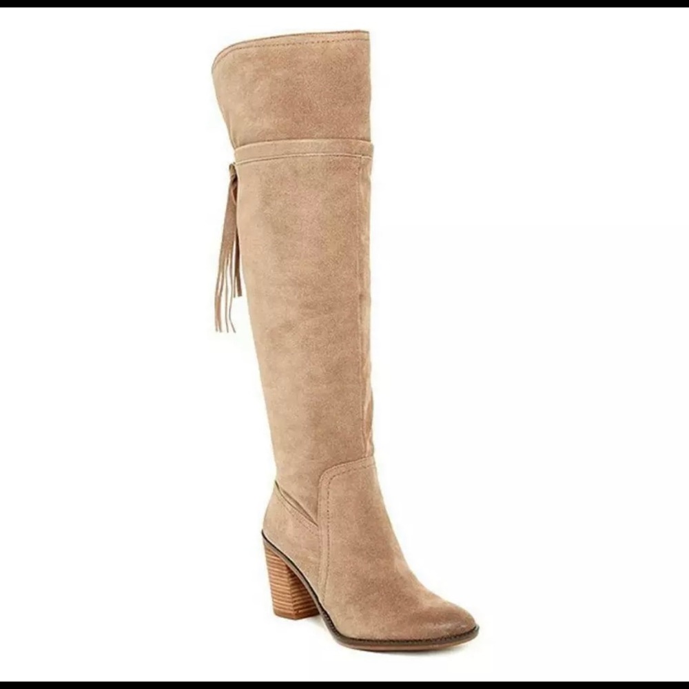 Franco Sarto Ellyn Over Knee thigh high suede leather beige Boots sz 9.5